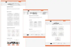 Drei überarbeitete Seitentemplates mit strukturierter Info, Kacheln und Call-to-Actions.