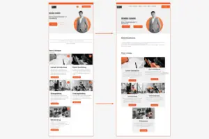 Gegenüberstellung alter und neuer Startseite mit überarbeitetem Heldbereich und Modulen.