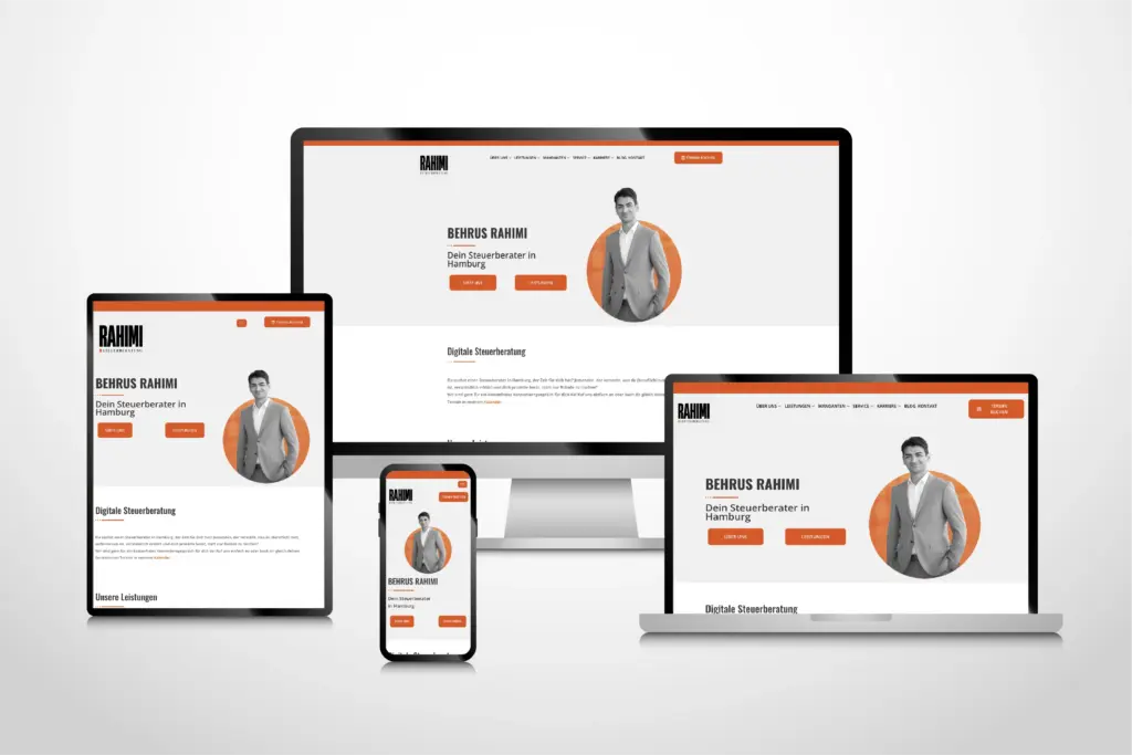 Darstellung der neuen Steuerberater-Website auf Desktop, Laptop, Tablet und Smartphone.
