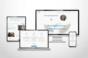 Responsive Mockups der ersten Website für Mia’s Betreuungsservice: Konzeption, UX/UI-Design und Umsetzung mit dem IONOS Website-Baukasten von Susann Prüß.