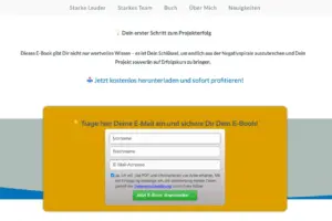 Anmeldeformular auf der Landingpage mit klarer Einwilligung und Download-Button.